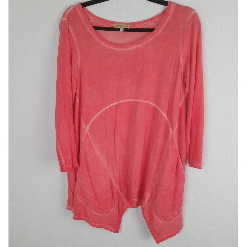 Democracy Womens Size Medium Coral Pink Stone Washed Tunic Top With Pockets Soft